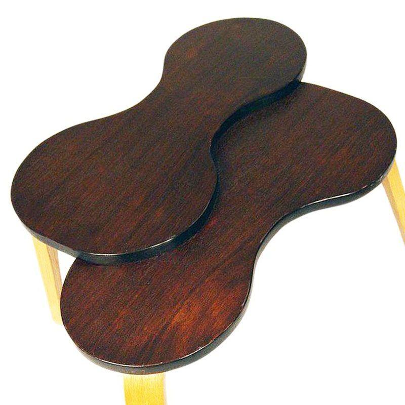 Mid-20th Century Jens Risom Style Two-tone Stepped Biomorphic Bent Plywood & Mahogany Side Table For Sale