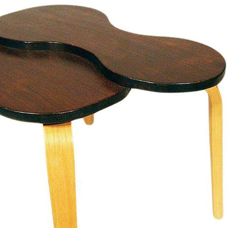 Wood Jens Risom Style Two-tone Stepped Biomorphic Bent Plywood & Mahogany Side Table For Sale
