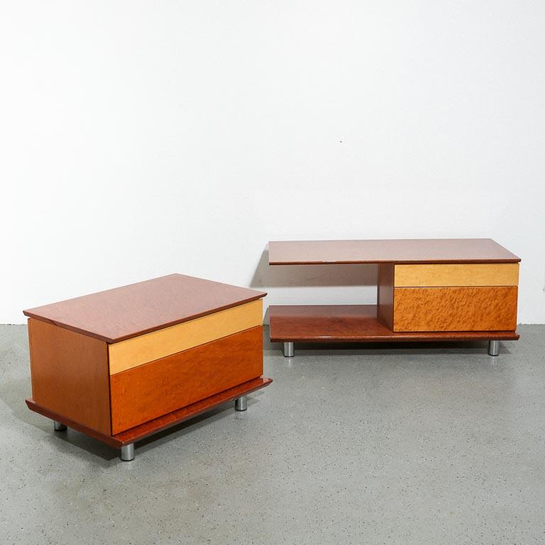 Post-Modern Two-Tone Birdseye Maple Cabinets Set