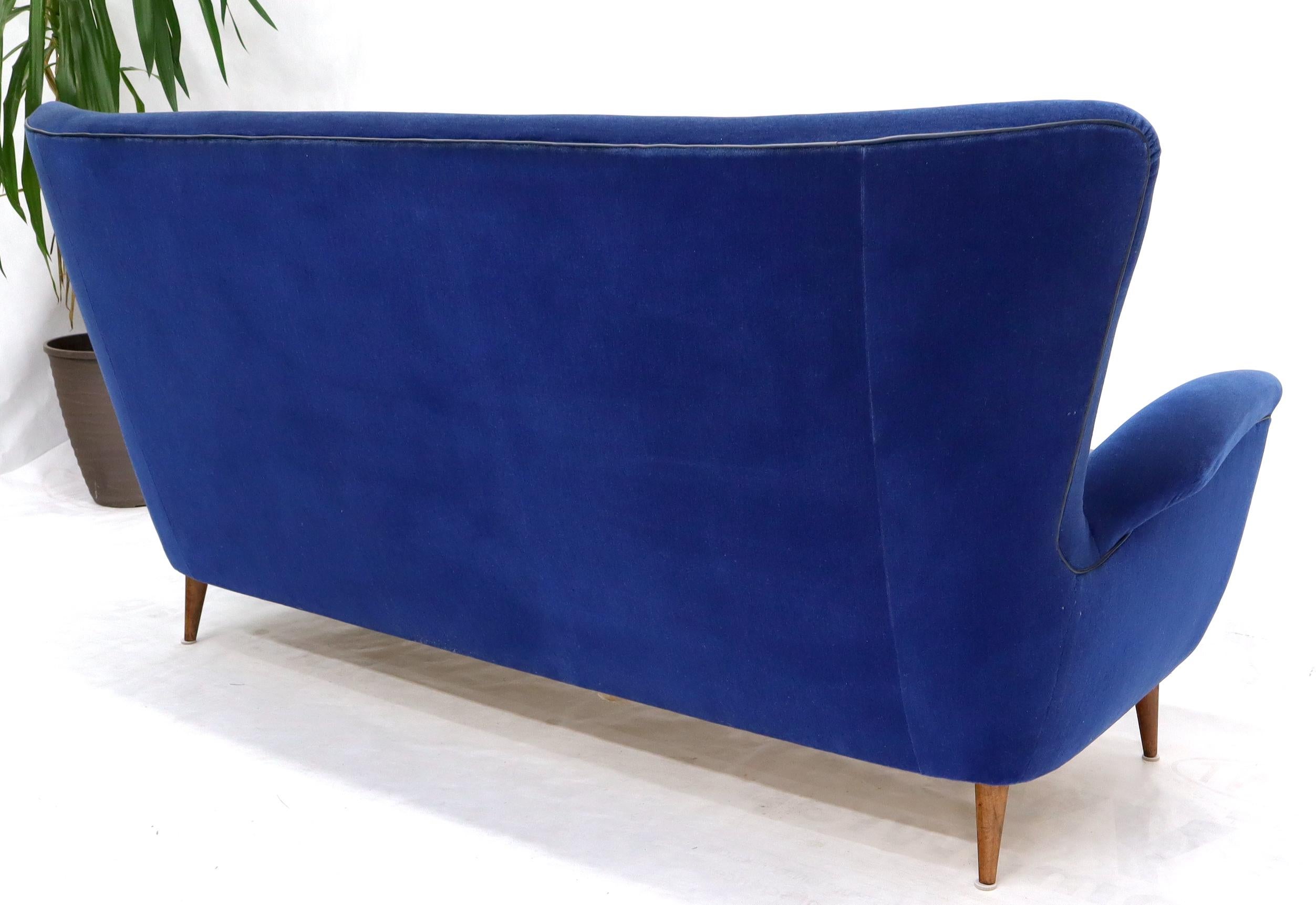 Mid-Century Modern Italian blue mohair sculptural sofa by Paulo Buffa. Very nice Mid-Century Modern form sofa.