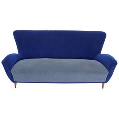 Vintage Two-Tone Blue Mohair Paulo Buffa Mid-Century Modern Italian Sculptural Sofa