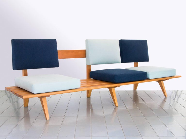 Mid-Century Modern 1958 Two-Tone Blue Sofa in Pau Marfim Wood by Acácio Gil Borsoi, Brazil Modern