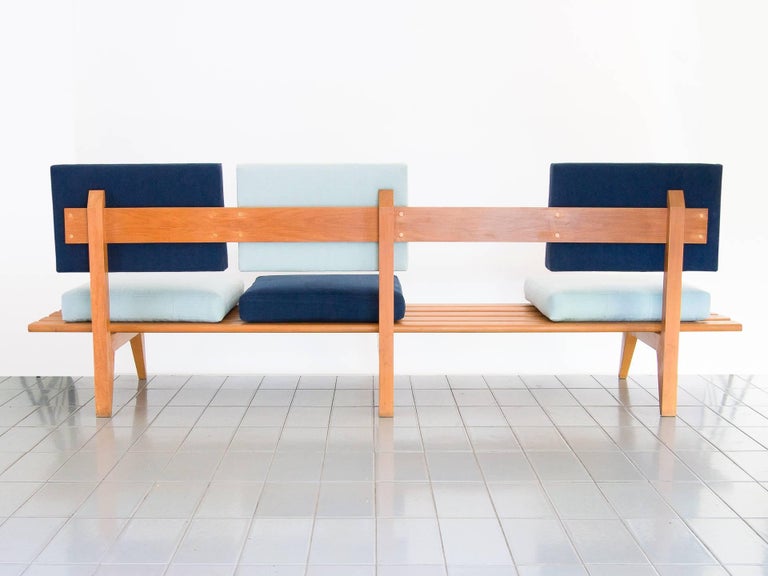 Hardwood 1958 Two-Tone Blue Sofa in Pau Marfim Wood by Acácio Gil Borsoi, Brazil Modern
