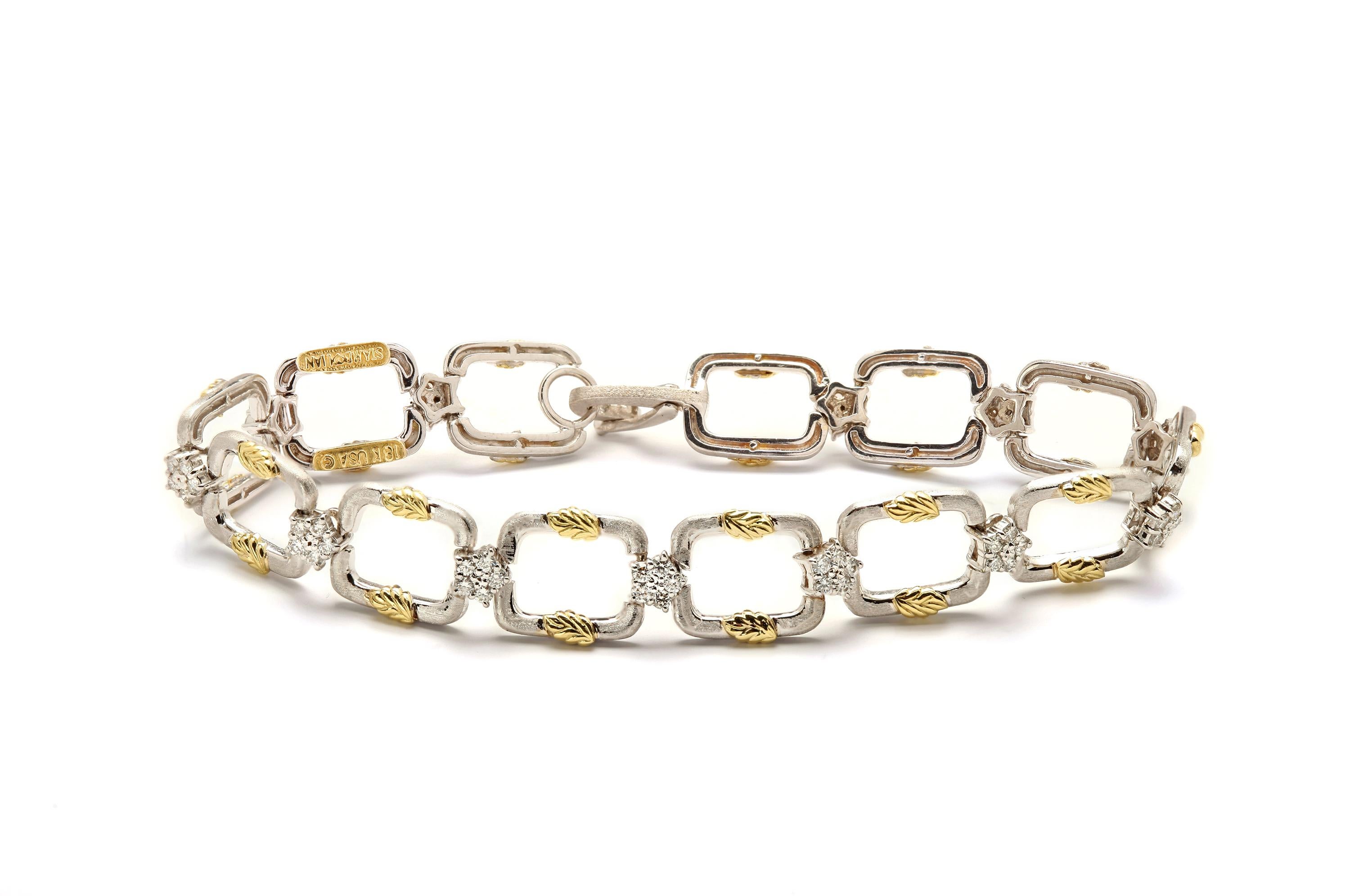 Round Cut Two-Tone Bracelet Yellow and White Gold with Diamonds Stambolian