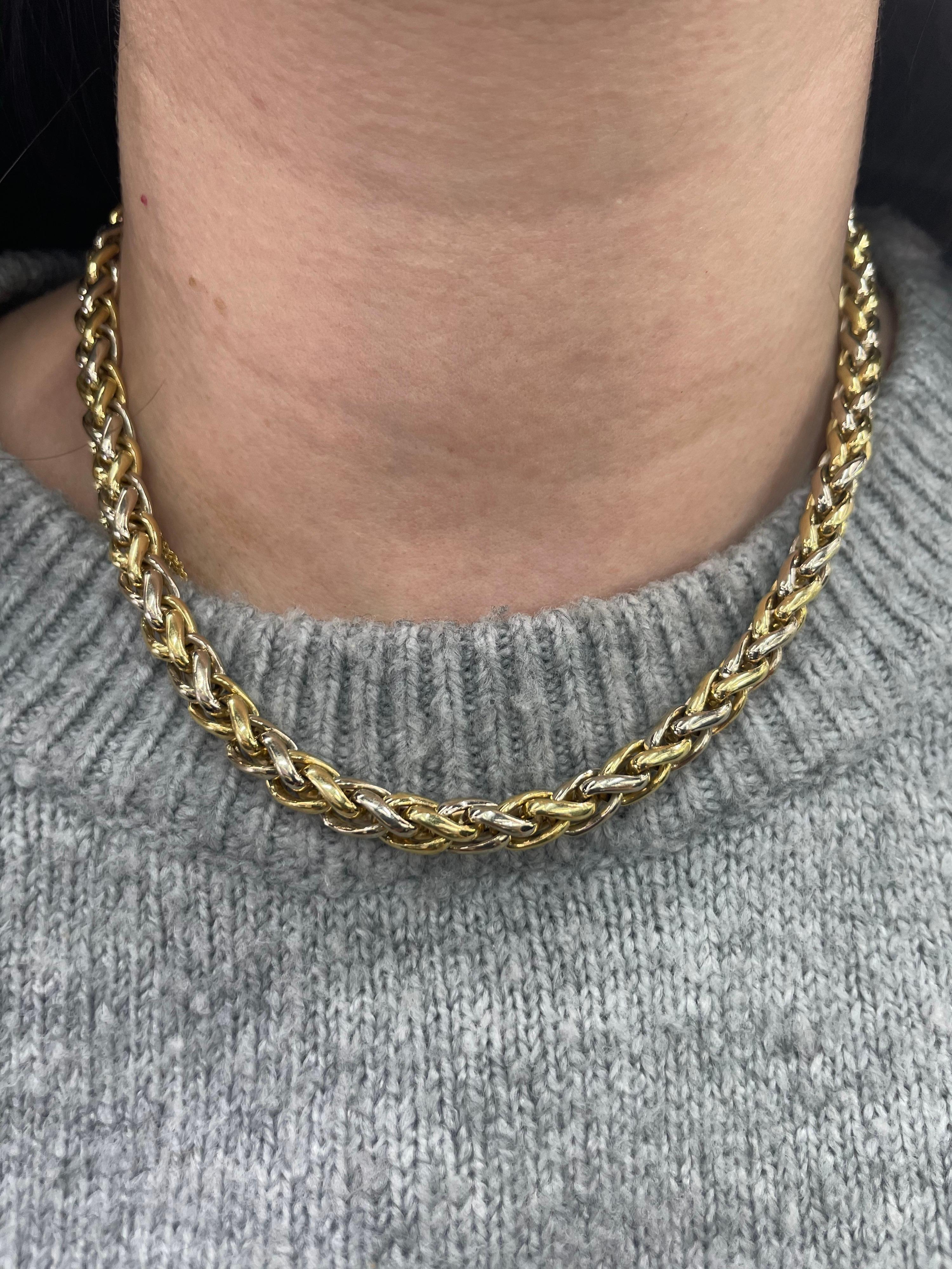 Two-Tone Braided Necklace 14 Karat Yellow & White Gold 37.5 Grams For Sale 2