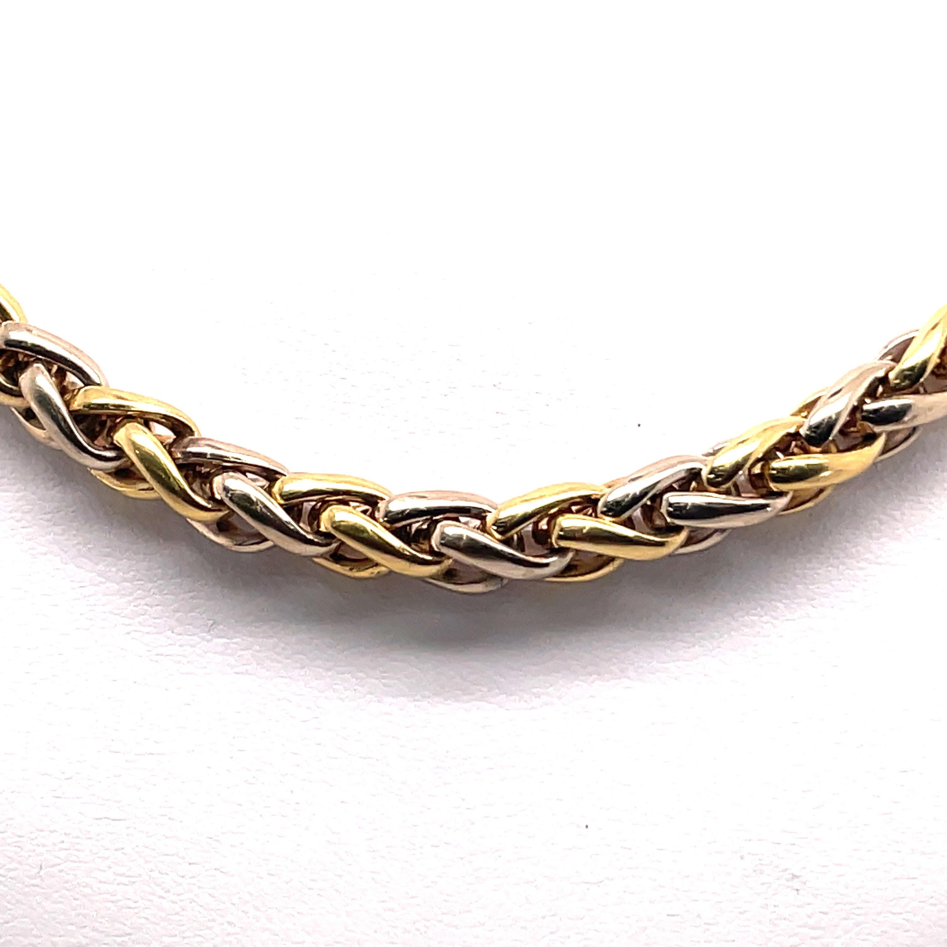 Zweifarbige geflochtene Halskette 14 Karat Gold 37,5 Gramm  im Zustand „Hervorragend“ im Angebot in New York, NY