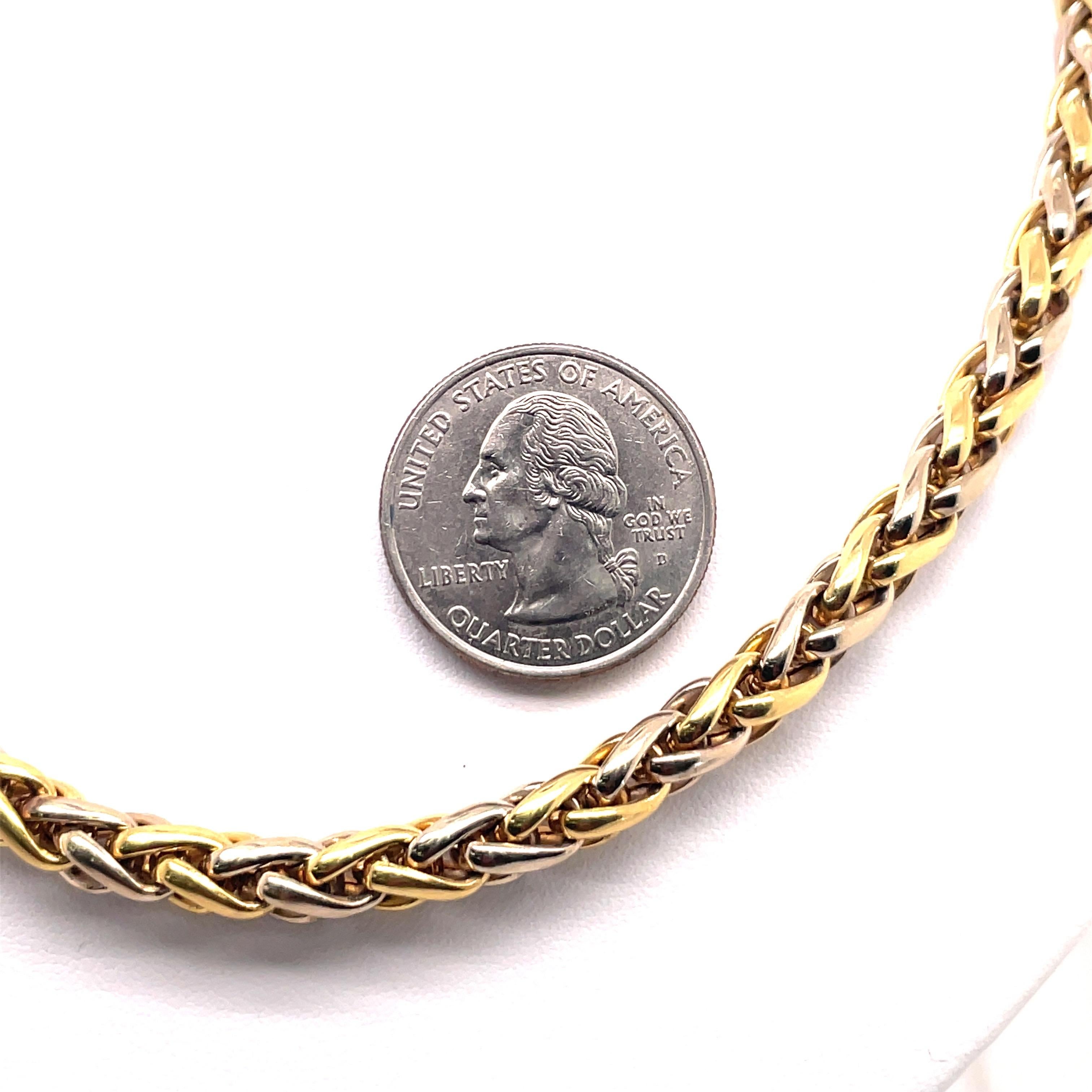 Contemporary Two-Tone Braided Necklace 14 Karat Yellow & White Gold 37.5 Grams For Sale