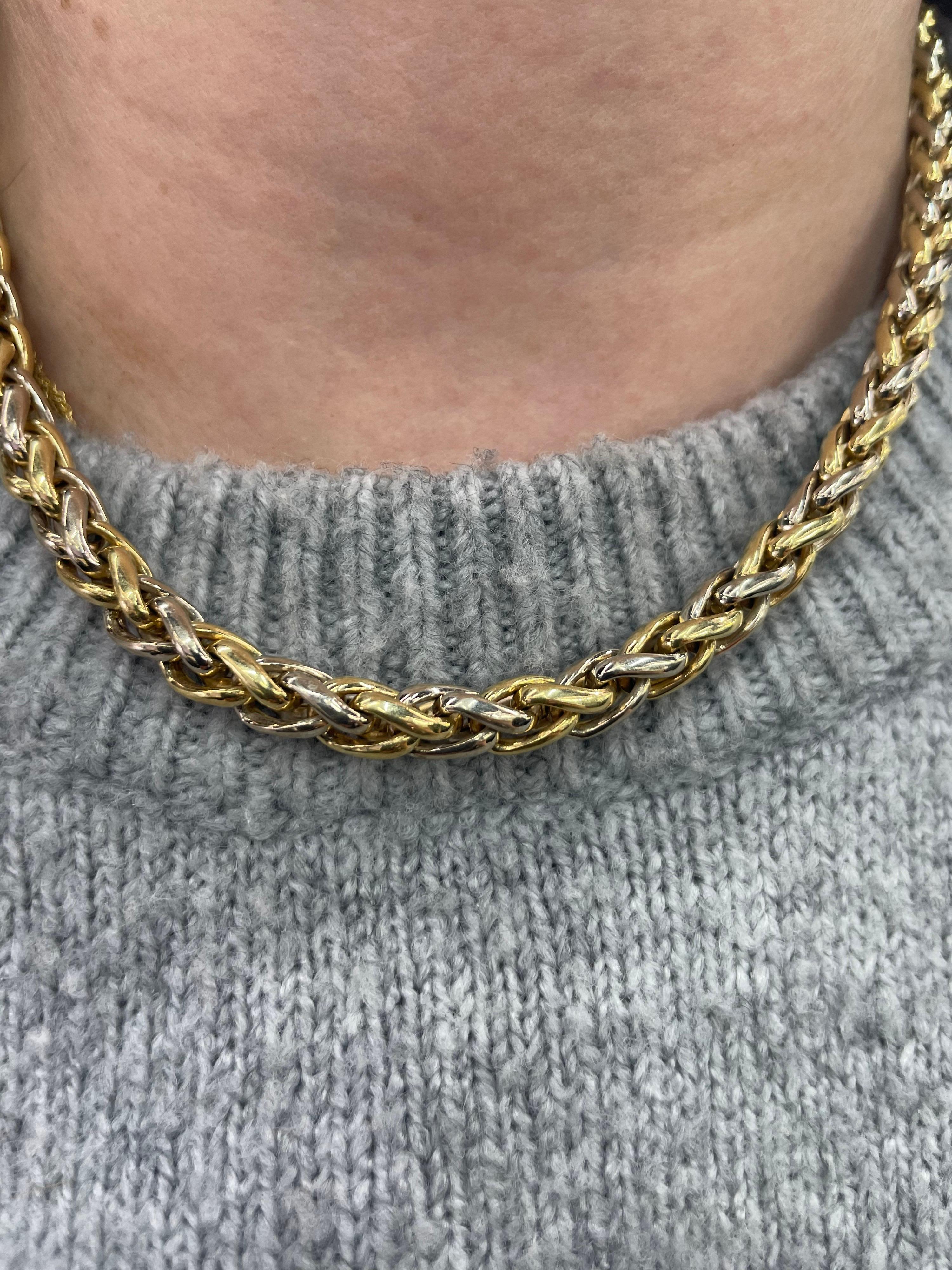 Two-Tone Braided Necklace 14 Karat Gold 37.5 Grams  In Excellent Condition For Sale In New York, NY