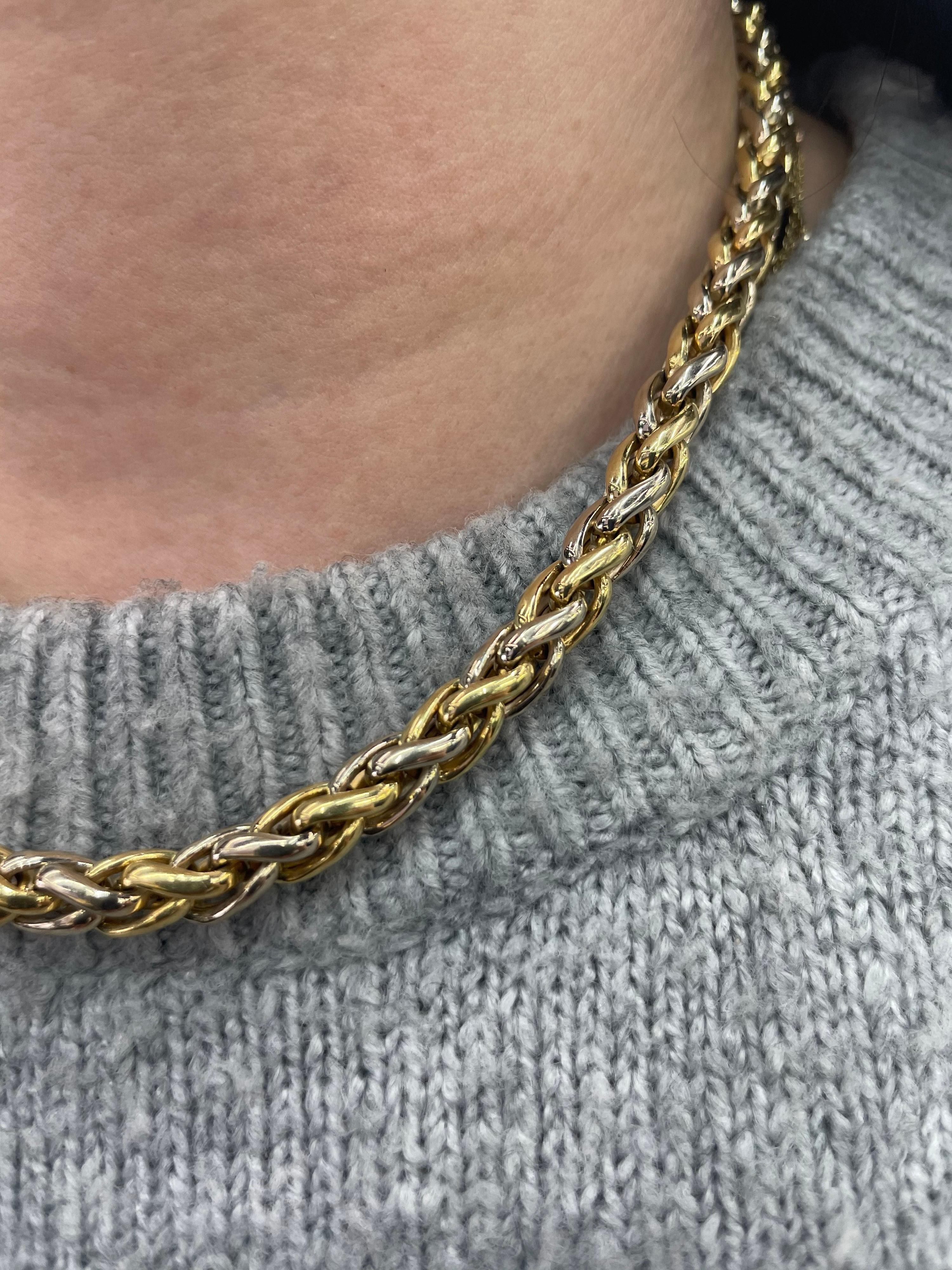 Two-Tone Braided Necklace 14 Karat Yellow & White Gold 37.5 Grams For Sale 1