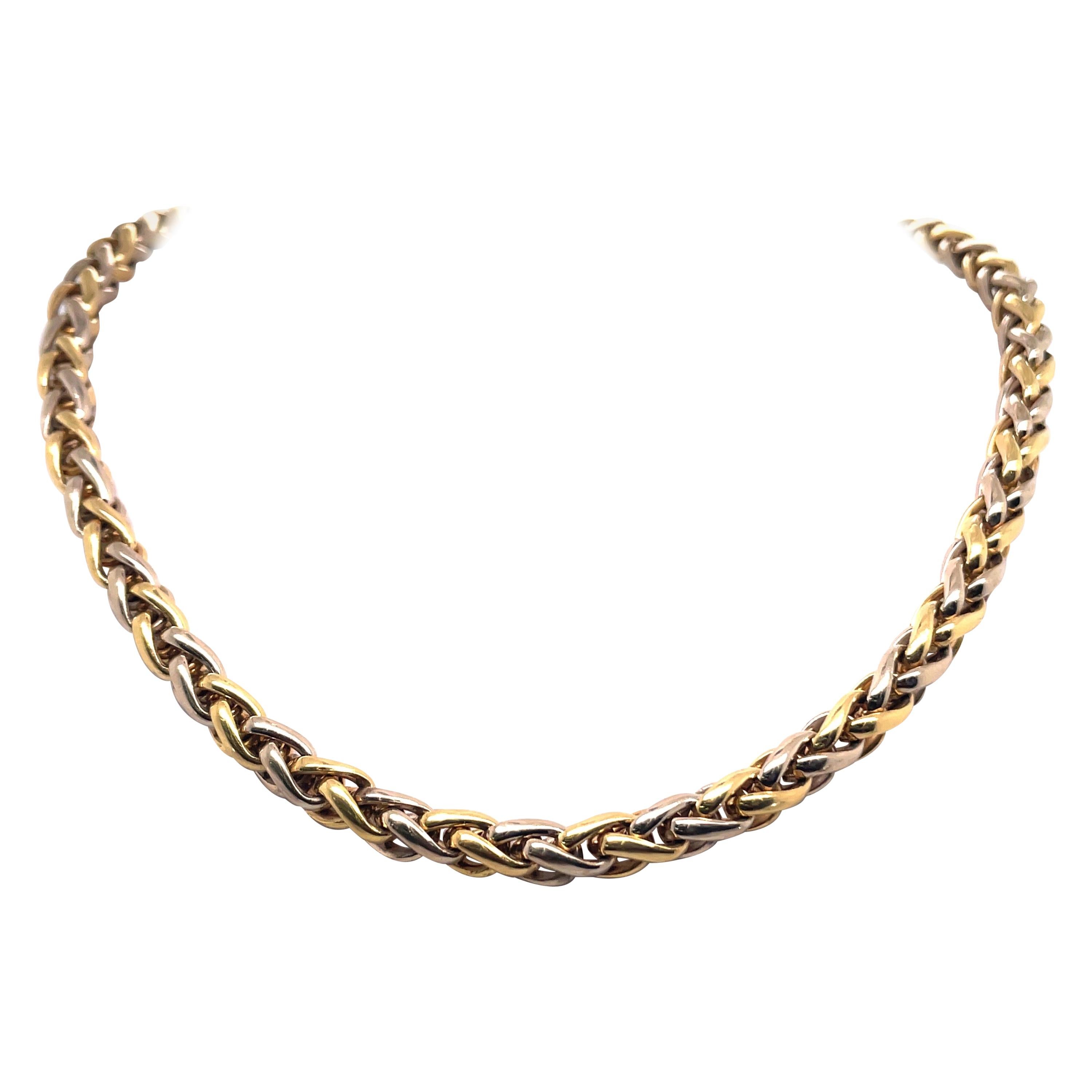 Zweifarbige geflochtene Halskette 14 Karat Gold 37,5 Gramm  im Angebot