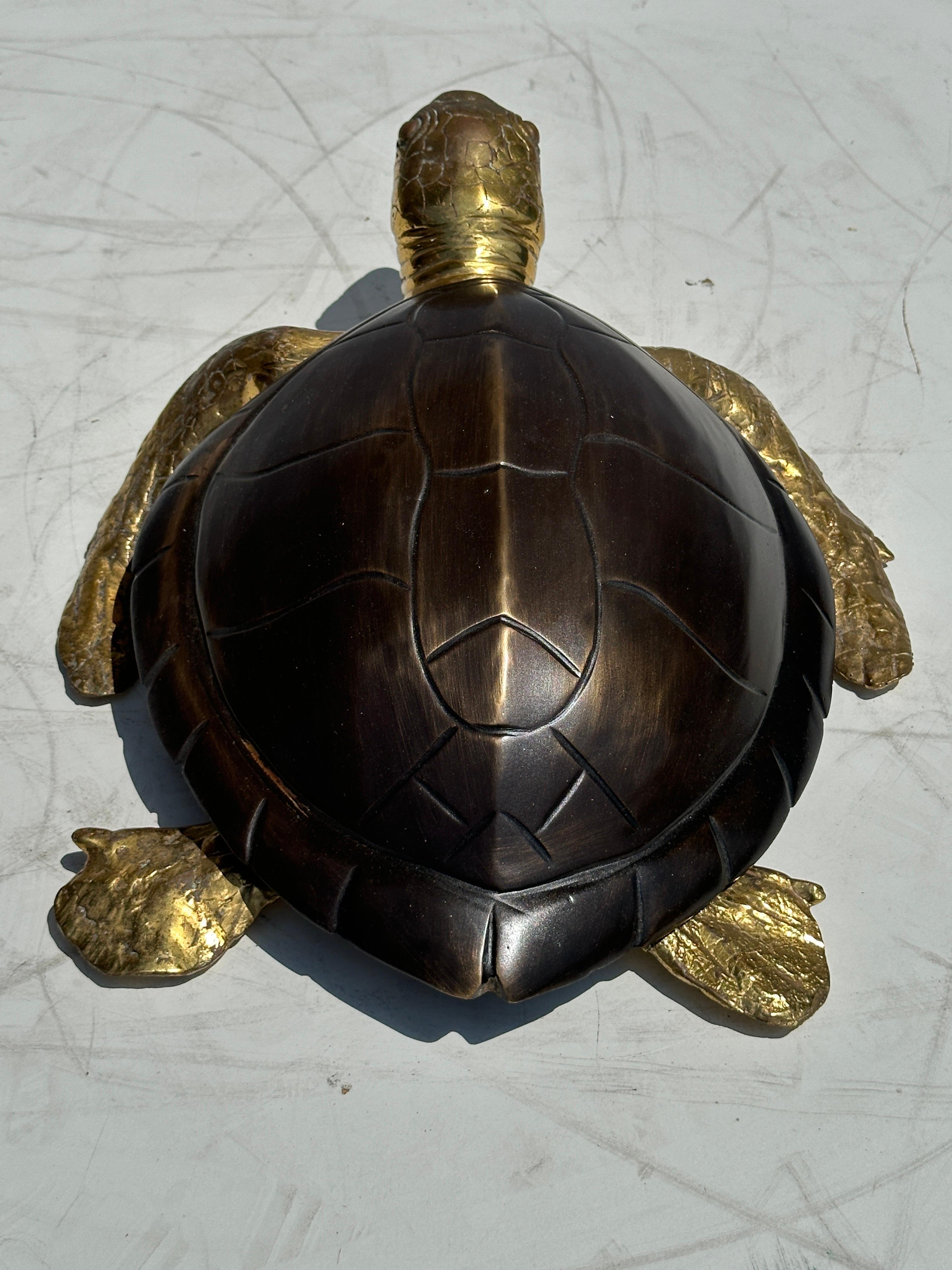 Hollywood Regency Two Tone Brass Hawksbill Turtle Box / Catch-All