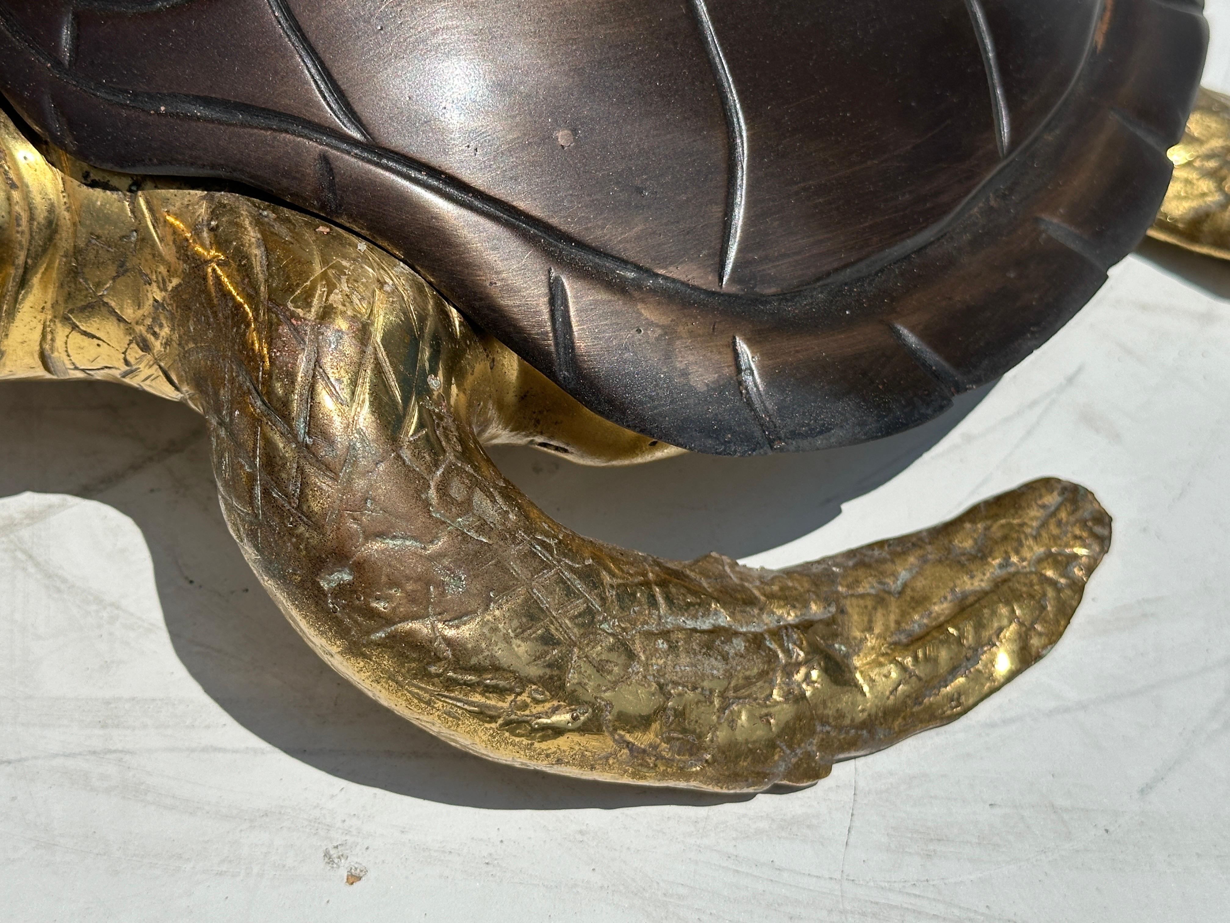 Late 20th Century Two Tone Brass Hawksbill Turtle Box / Catch-All