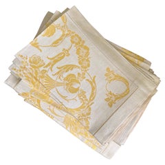 Two-Tone Canary Yellow Damask Polished Cotton Tablecloth and Napkins, 13 Pieces