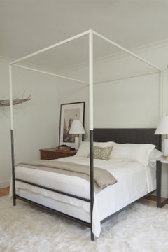 Two Tone Canopy Bed with Linen Headboard, Queen