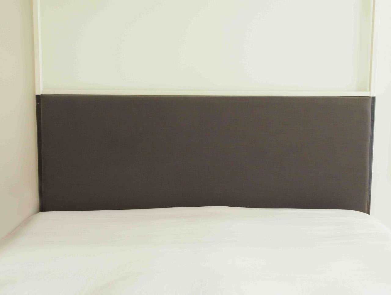 Contemporary Two Tone Canopy Bed with Linen Headboard, Twin For Sale