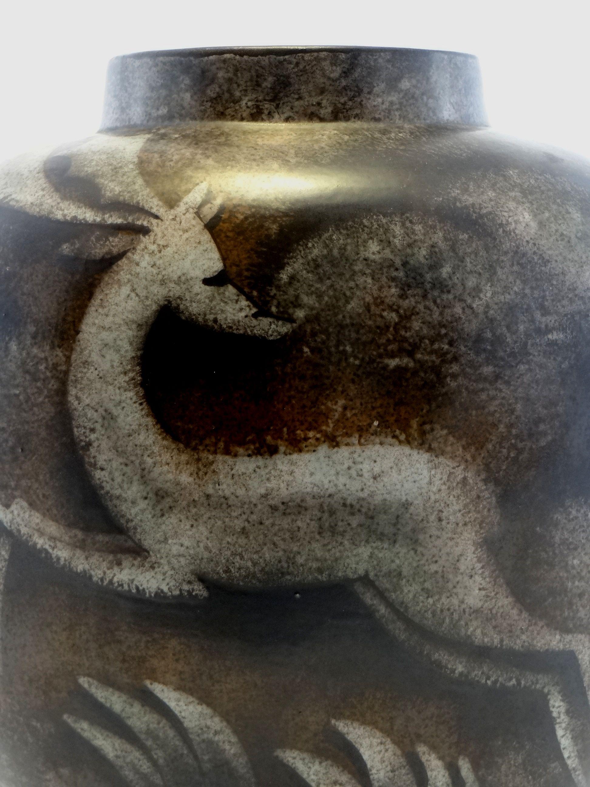 Two-Tone Ceramic Vase Charles Catteau Moose Decor 1937 1