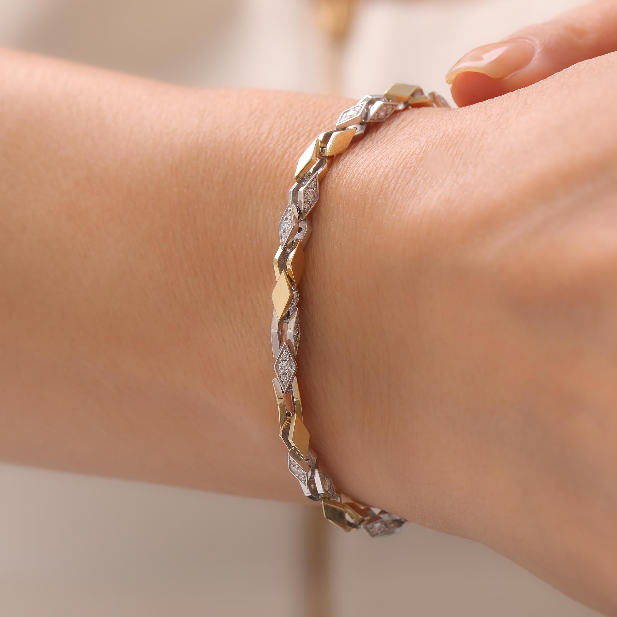 Pulsera unisex de diamantes con cadena bicolor en venta 1