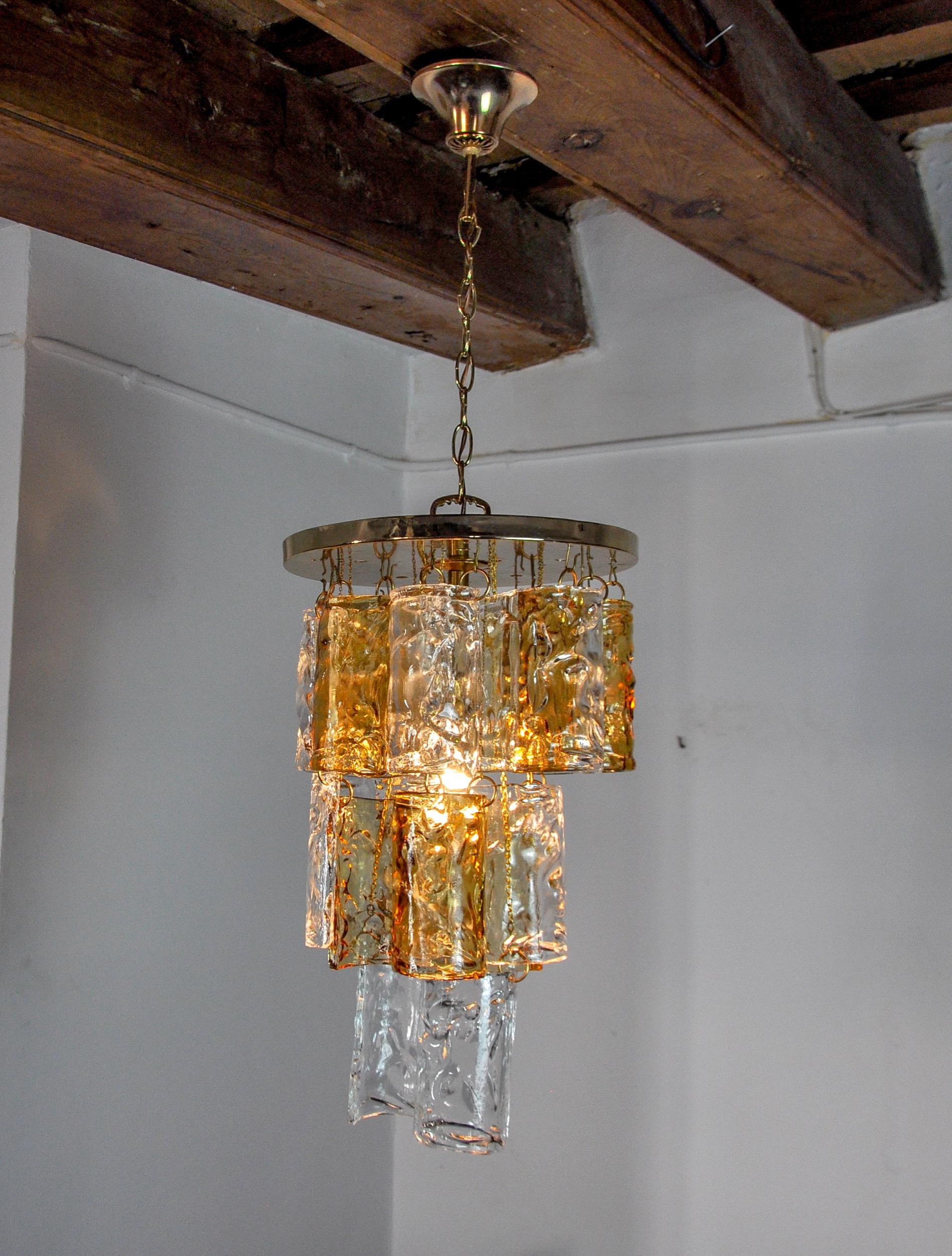 Fine XX secolo Lampadario bicolore di Zero Quattro 3 livelli in vetro di Murano arancione e trasparente in vendita
