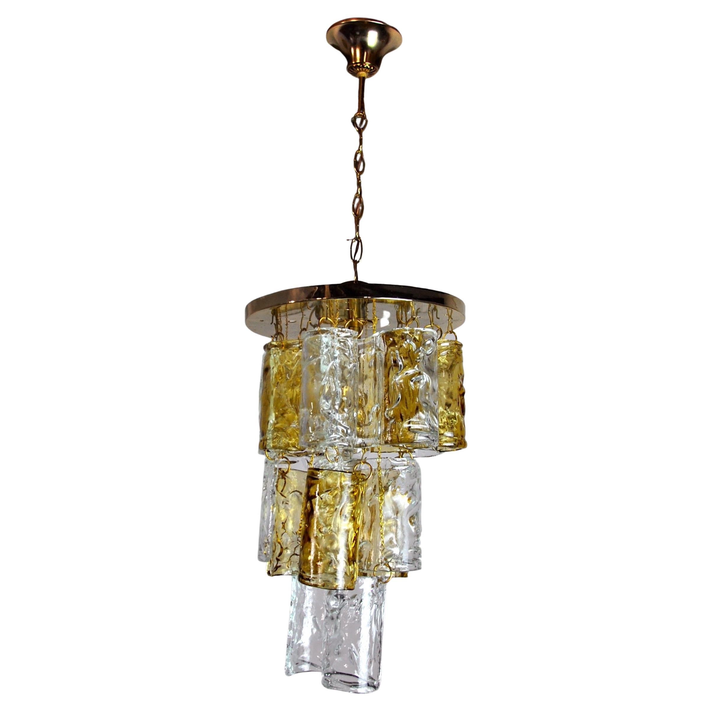 Two-tone chandelier by Zero Quattro 3 levels orange and transparent murano glass