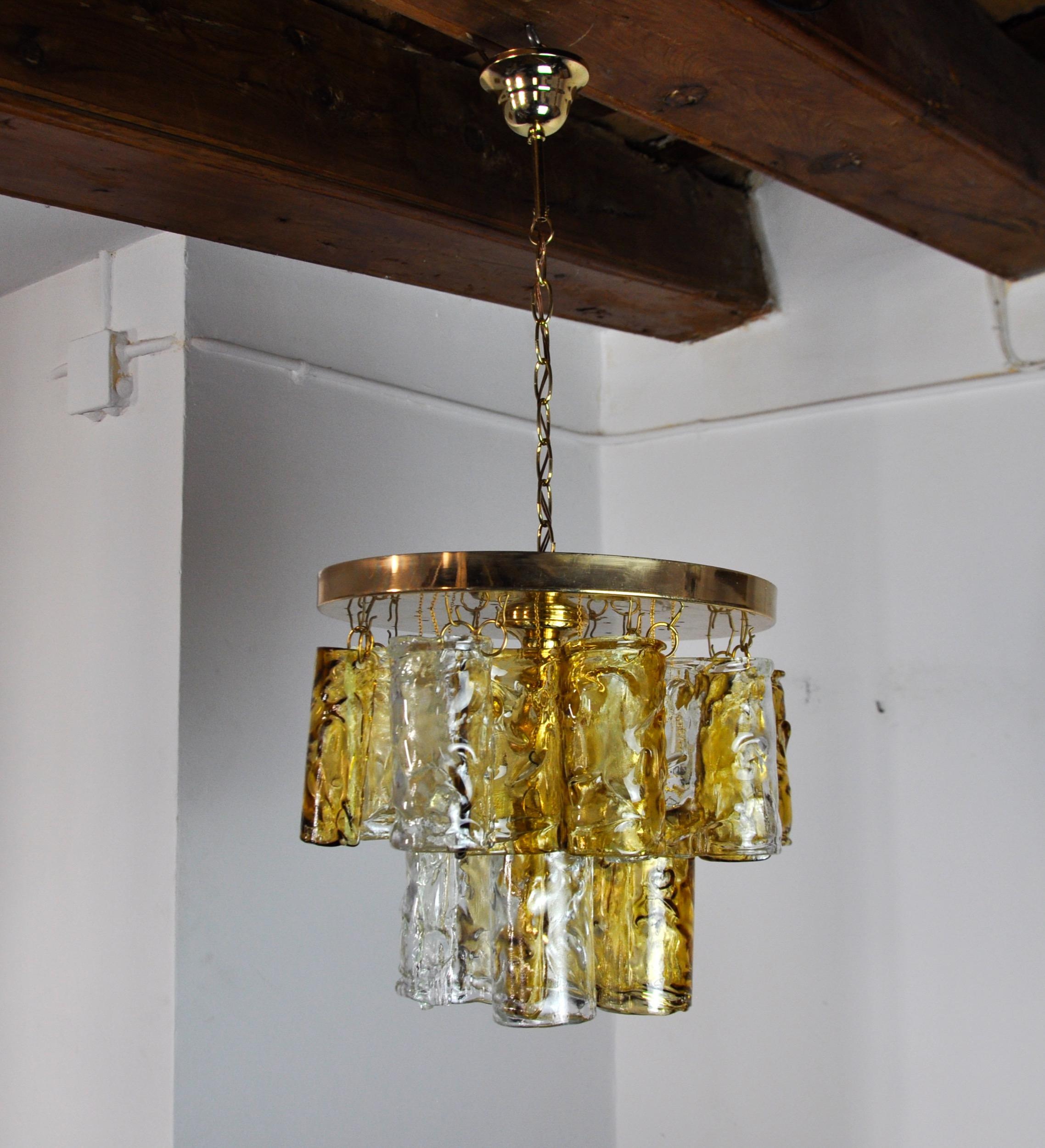 Two-tone chandelier by Zero Quattro orange and transparent murano glass Italy In Good Condition For Sale In BARCELONA, ES
