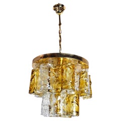 Two-tone chandelier by Zero Quattro orange and transparent murano glass Italy