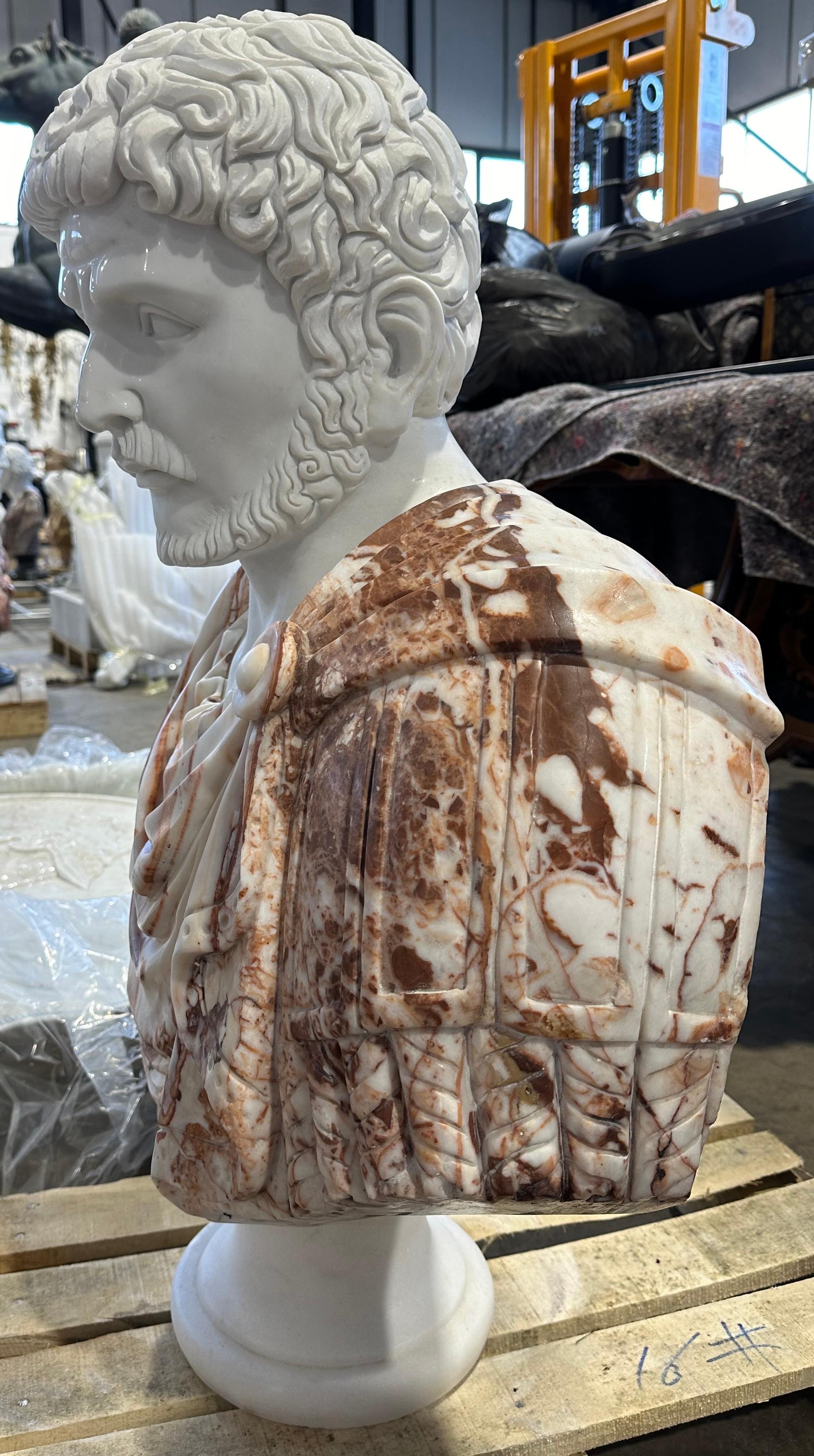 Two Tone Classical Style Marble Bust on White Marble Base In Good Condition For Sale In Southall, GB