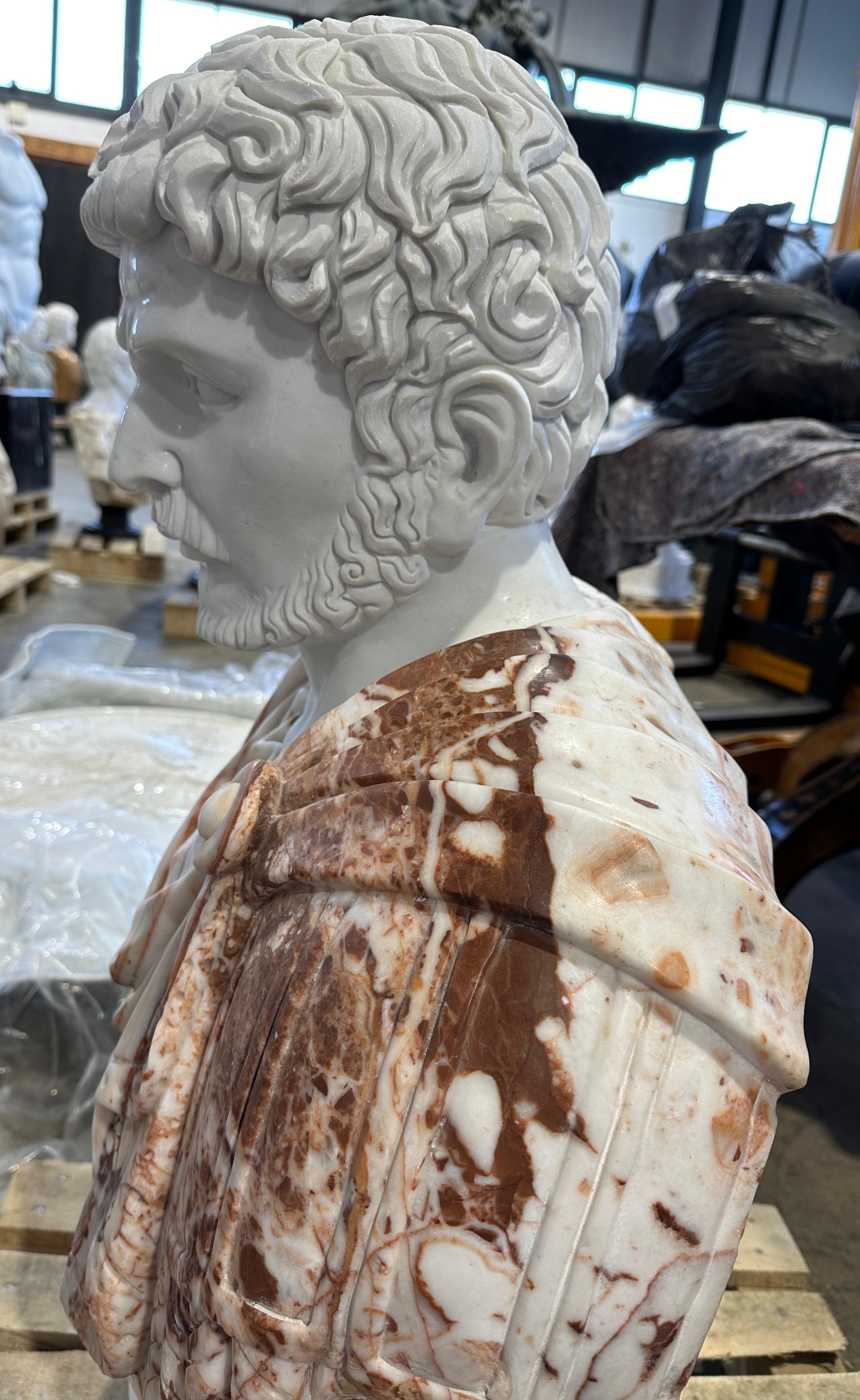 20th Century Two Tone Classical Style Marble Bust on White Marble Base For Sale