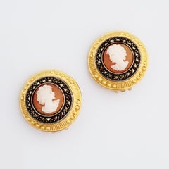 Two-Tone Coin Earrings With Carved Shell Cameo & Marcasite Halo By Judith Jack