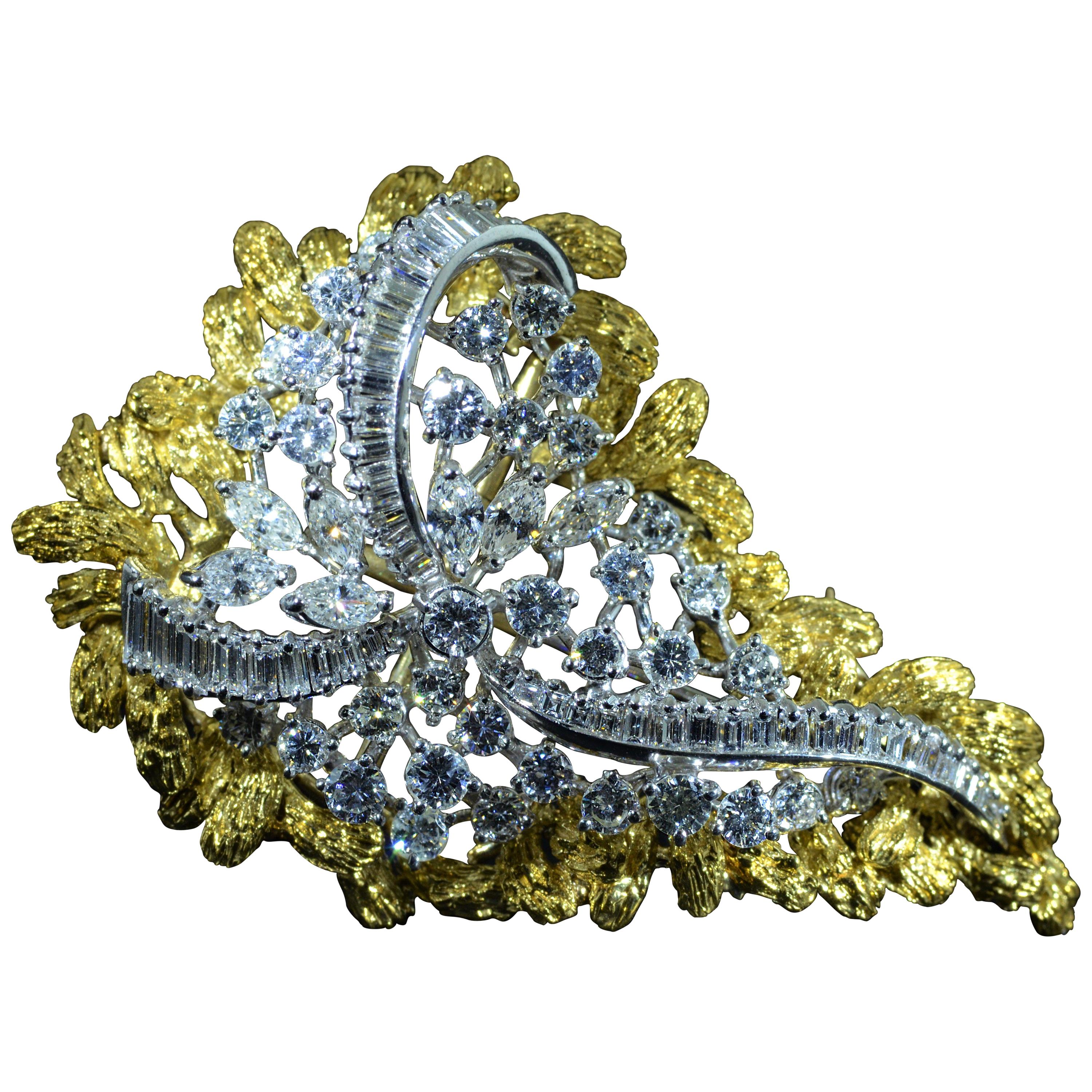Two-Tone Convertible Brooch with Removable Frame Set with Diamonds For Sale