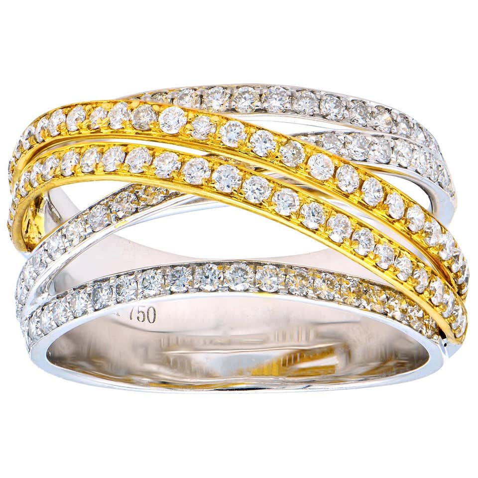 Diamond Multi Row Crossover Ring For Sale at 1stDibs