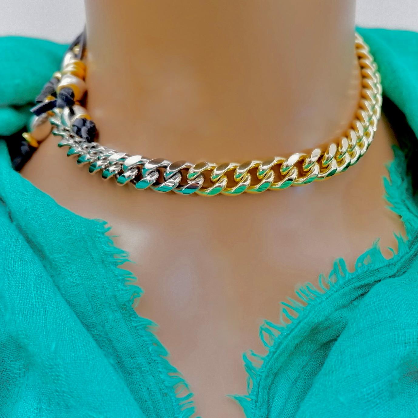Contemporary Two tone cuban choker necklace For Sale