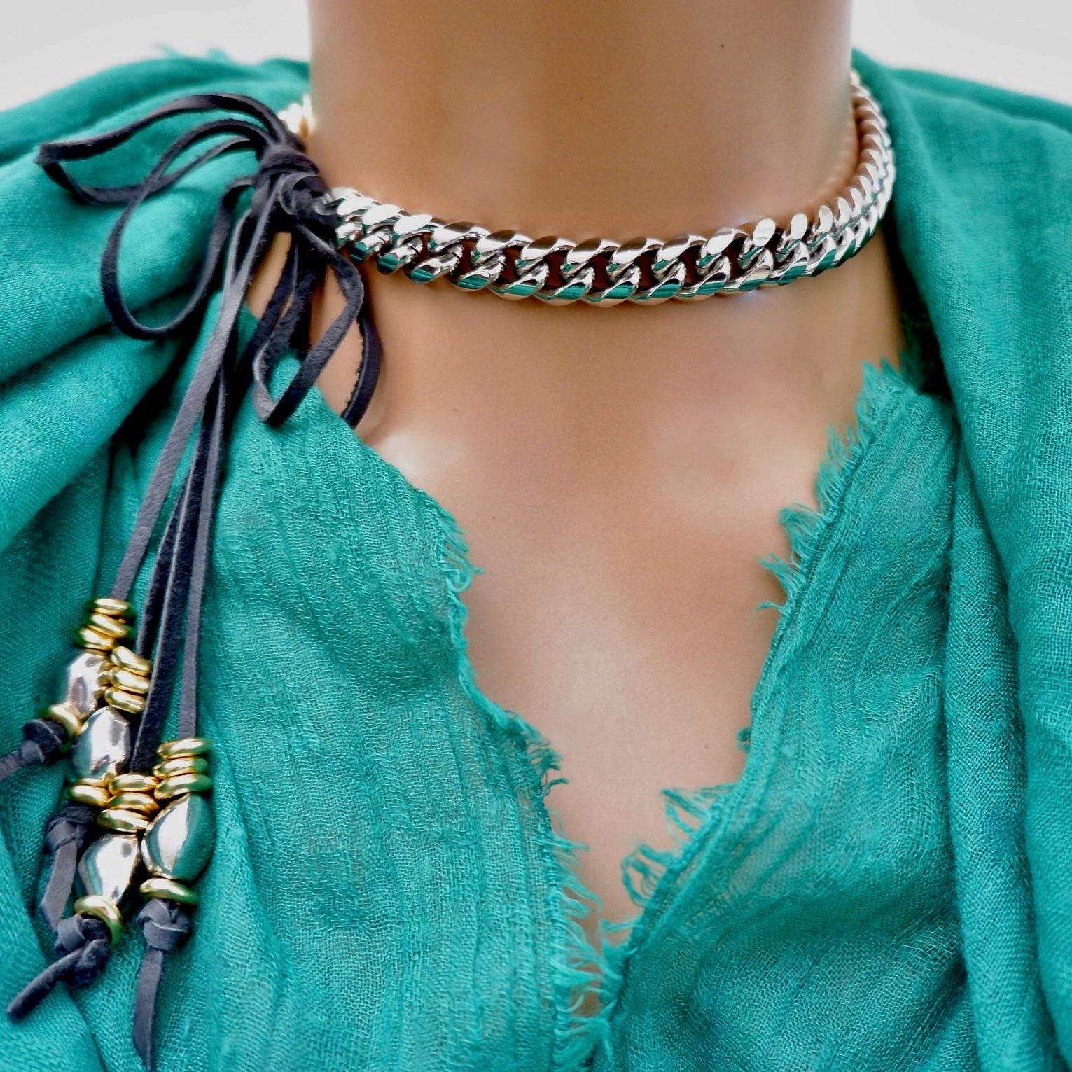 Two tone cuban choker necklace In New Condition For Sale In Los Angeles, CA