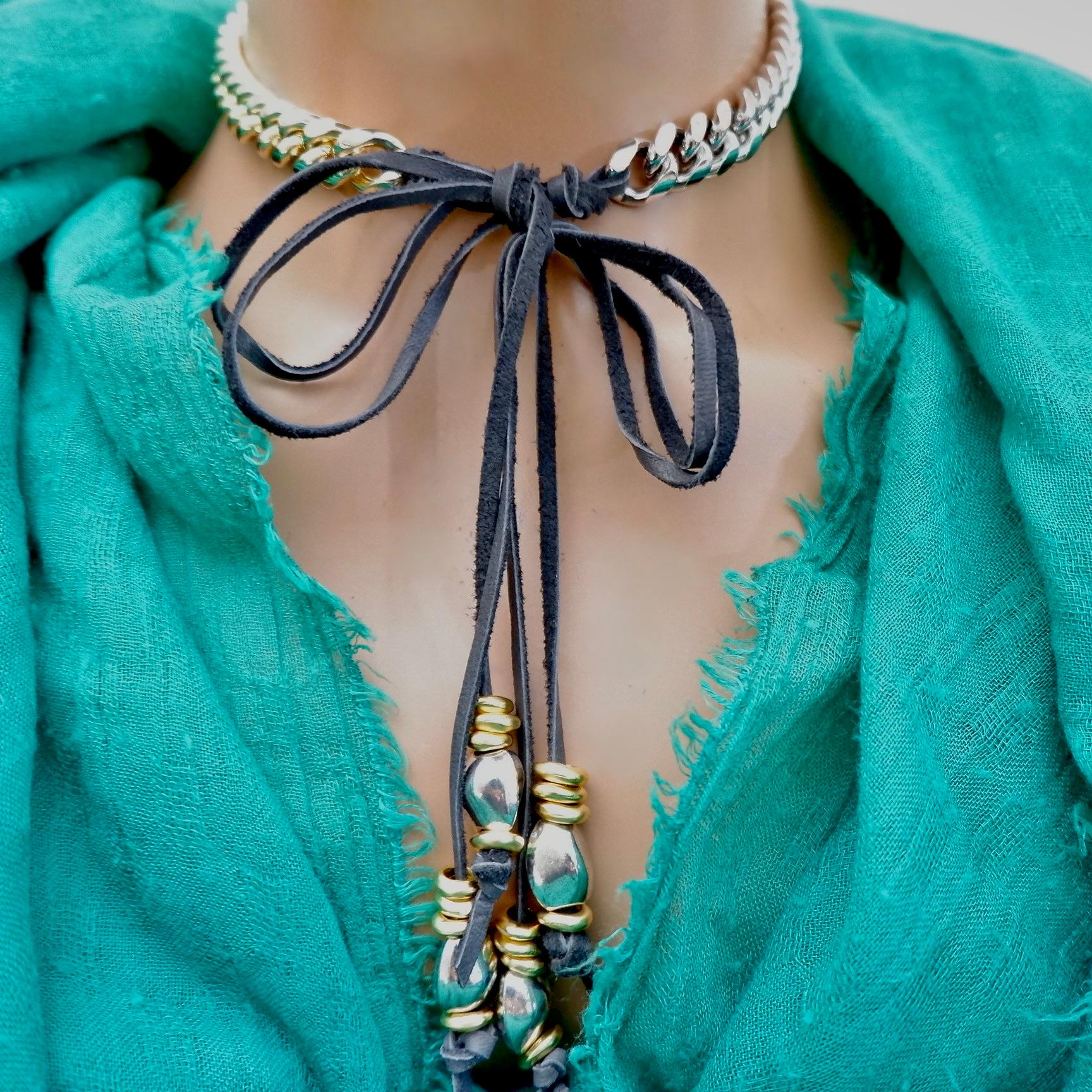 Two tone cuban choker necklace For Sale 2