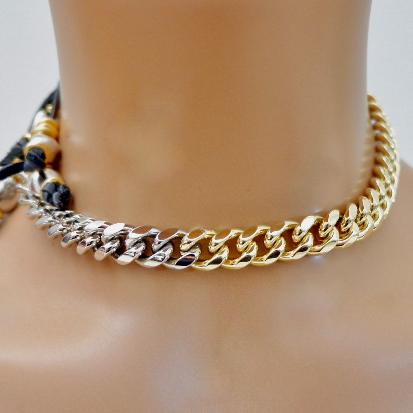 Two tone cuban choker necklace For Sale 3
