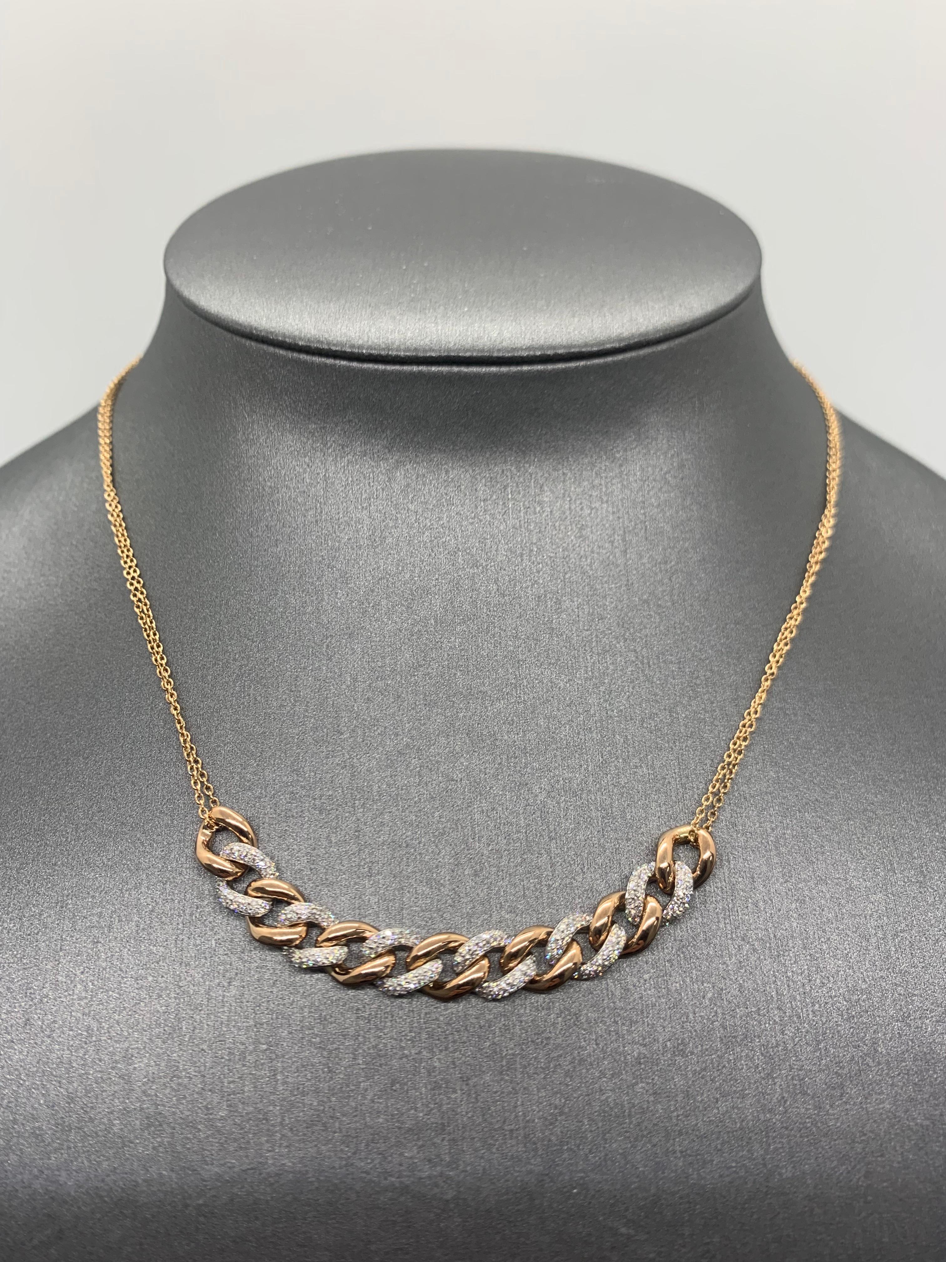 Two-Tone Cuban Diamond Link Pendant Necklace in 18K Rose & White Gold In New Condition For Sale In Los Angeles, CA