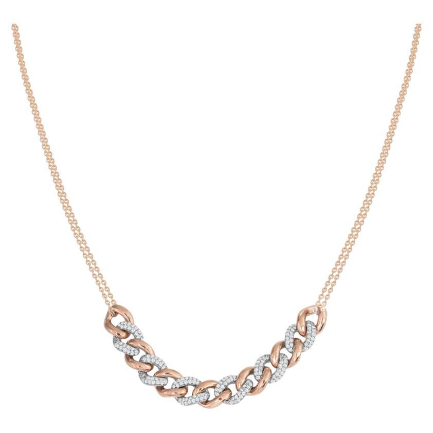 Two-Tone Cuban Diamond Link Pendant Necklace in 18K Rose & White Gold For Sale