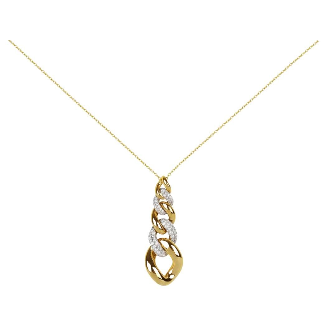 Two-Tone Cuban Link Drop Diamond Chain Necklace in 18K Yellow & White Gold For Sale