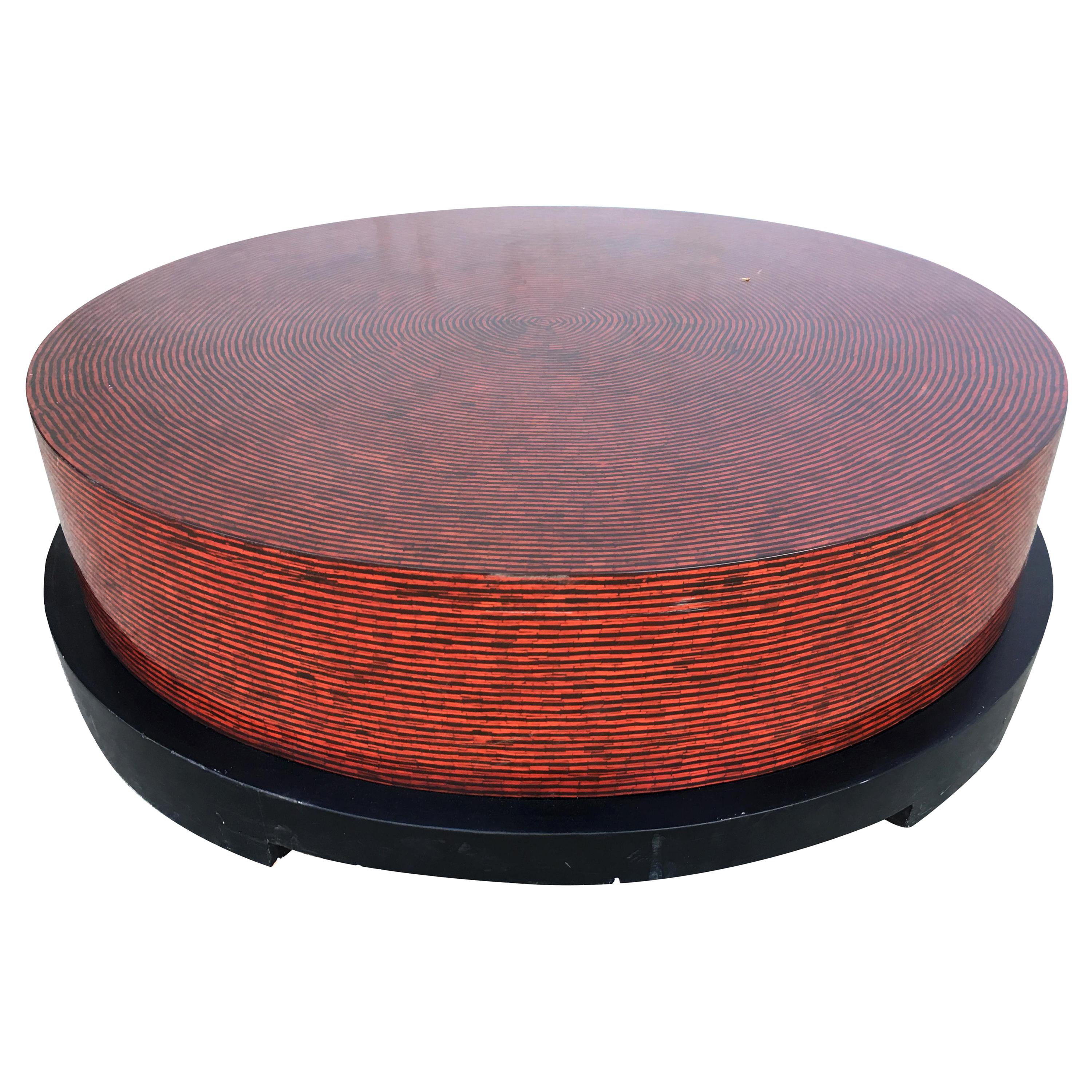 Two-Tone Cubist Style Round Coffee Table For Sale