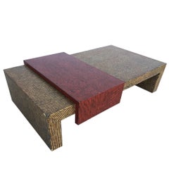 Two-Tone Cubist Style Side Table and Coffee Table Set - Set of 3