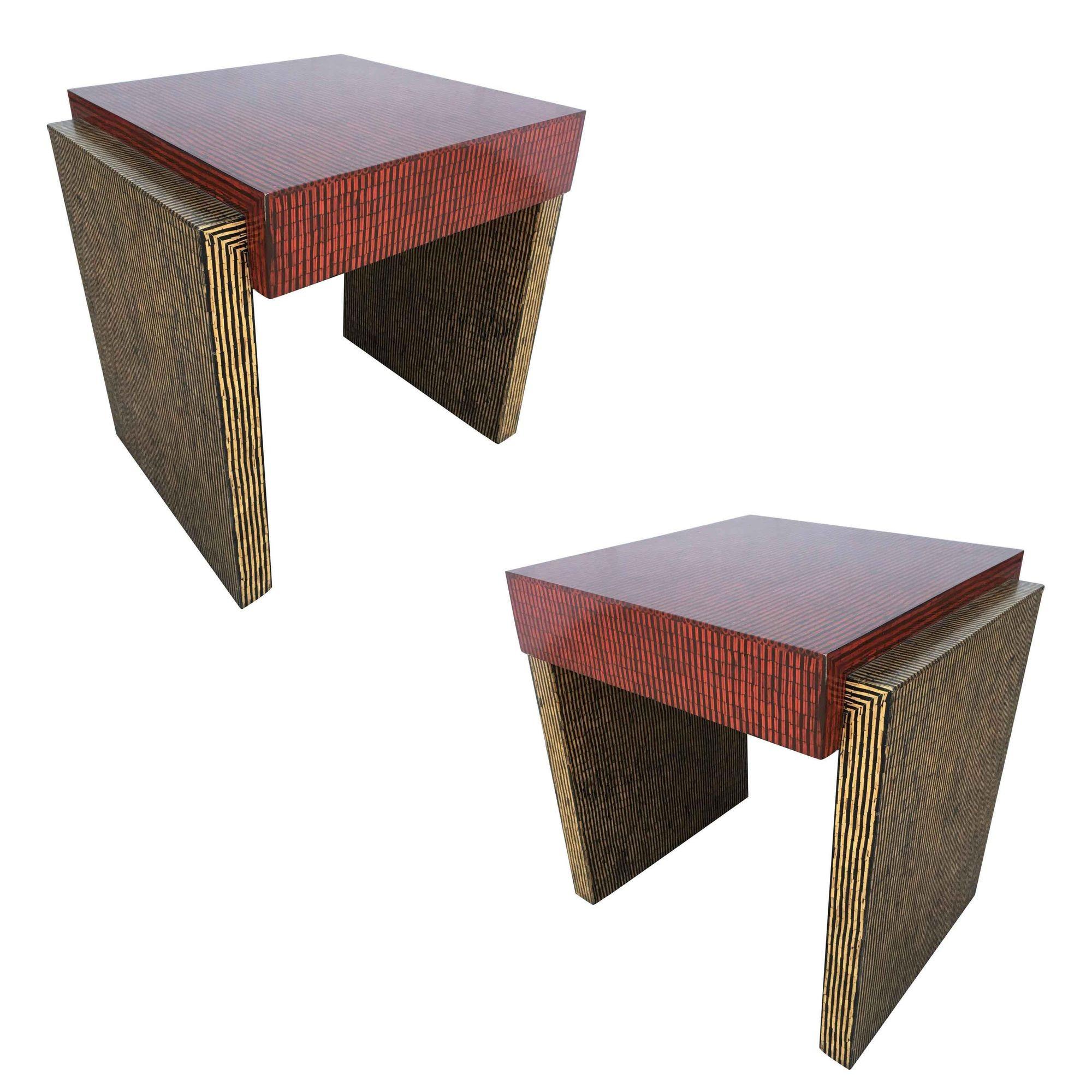 Two-Tone Cubist Style Side Table and Coffee Table Set, Set of 3 In Excellent Condition For Sale In Van Nuys, CA