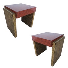 Two-Tone Cubist Style Side Table, Pair