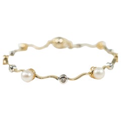 Two Tone Cultured Pearl Diamond Bracelet