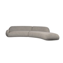 Two-tone curved sofa Kiritsu in light gray fabric/brown leather by Murmurio