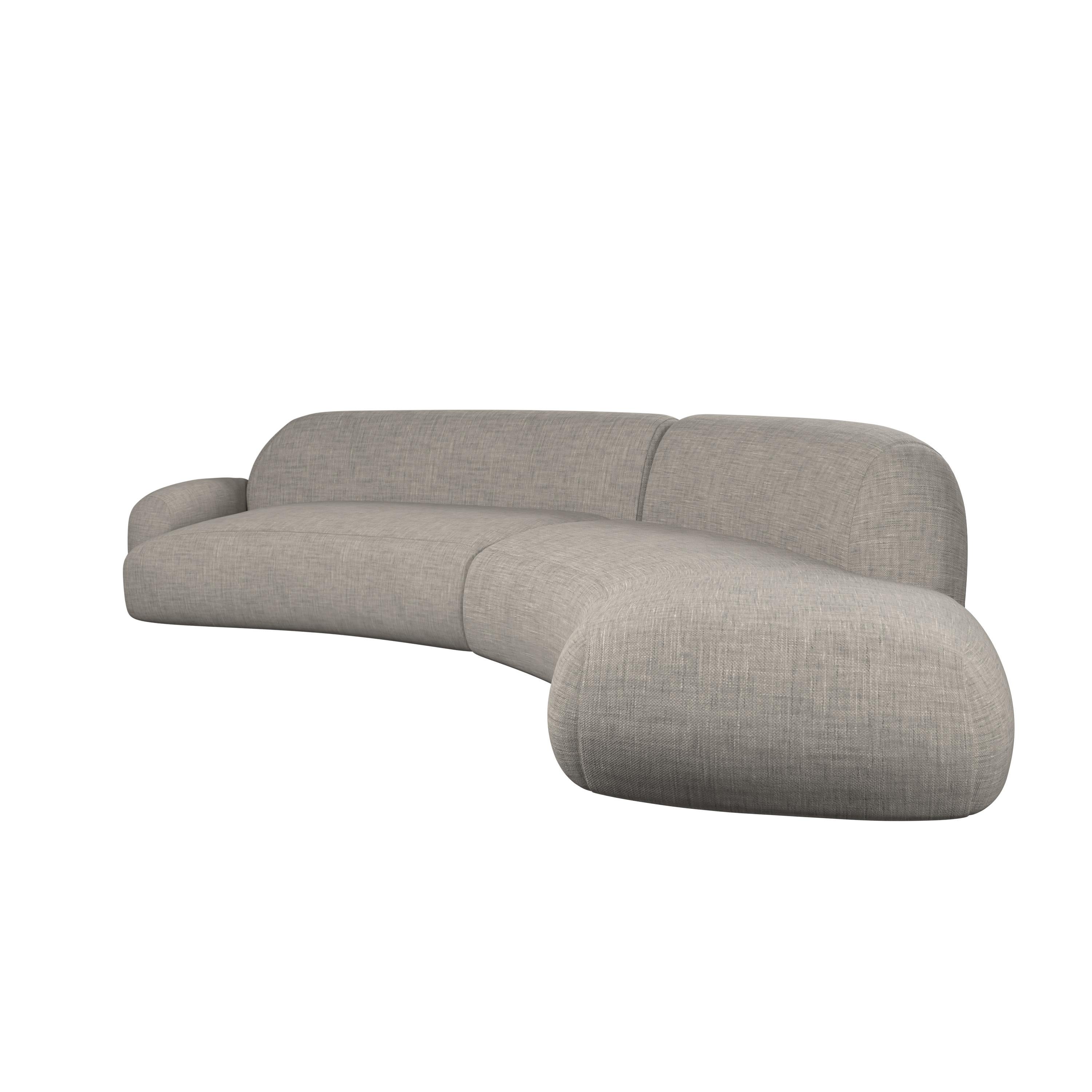 Organico moderno Divano curvo bicolore Kiritsu in tessuto grigio chiaro/pelle marrone di Murmurio in vendita