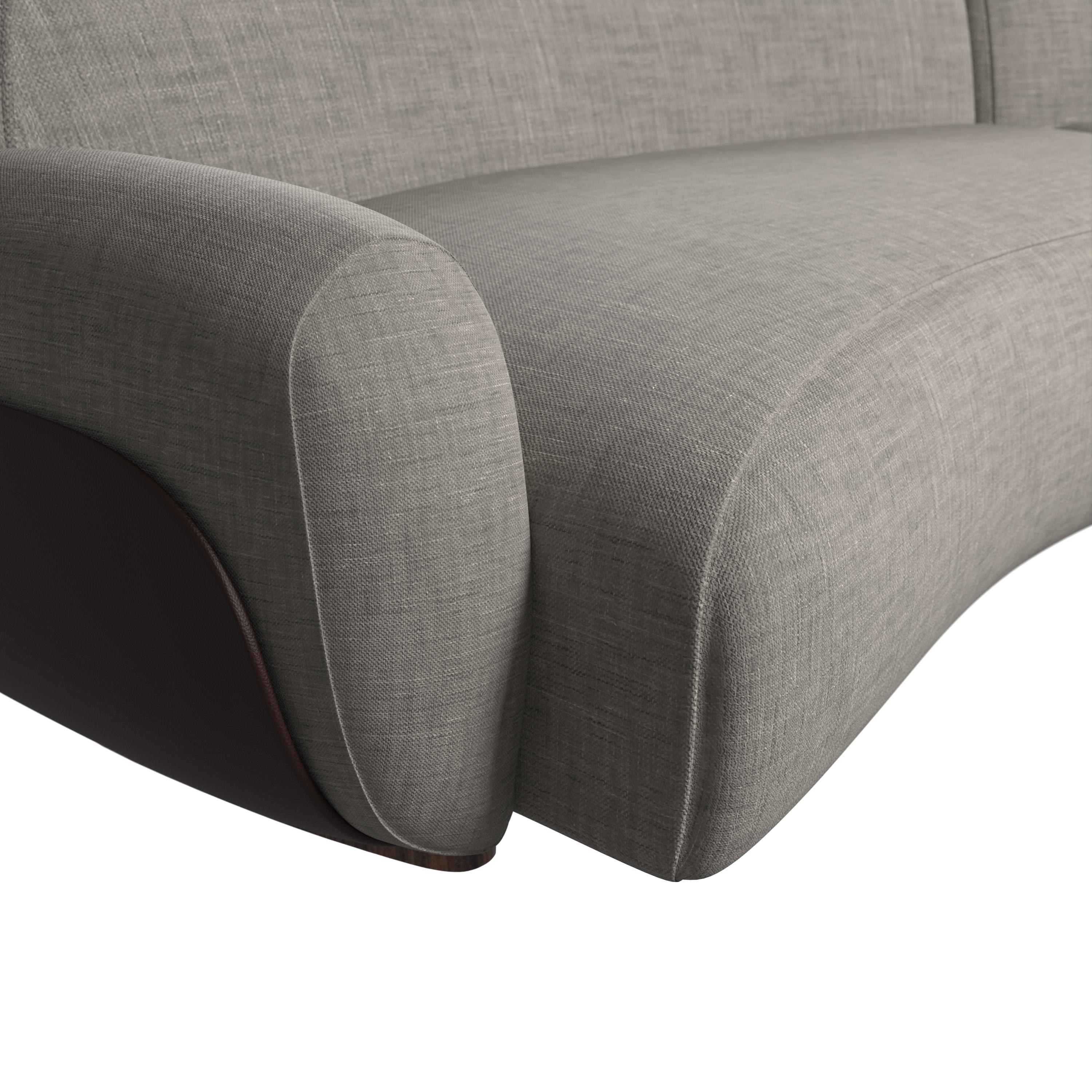 Pelle Divano curvo bicolore Kiritsu in tessuto grigio chiaro/pelle marrone di Murmurio in vendita