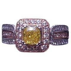 Two-Tone Cushion-Style Citrine Stone Ring with Diamonds Size 10