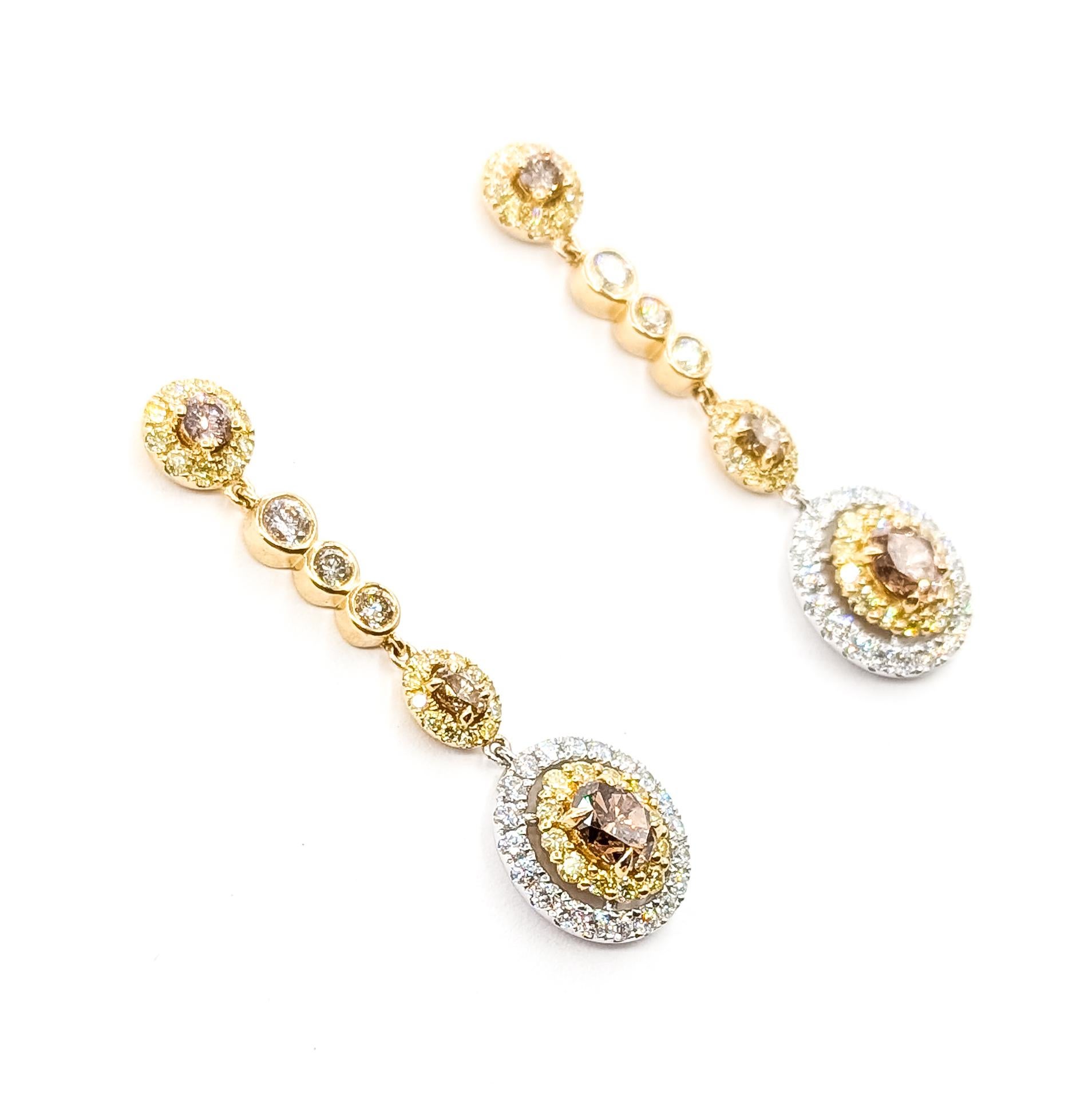 Pendientes Halo Colgantes Bicolor en Oro de 14k Contemporáneo en venta