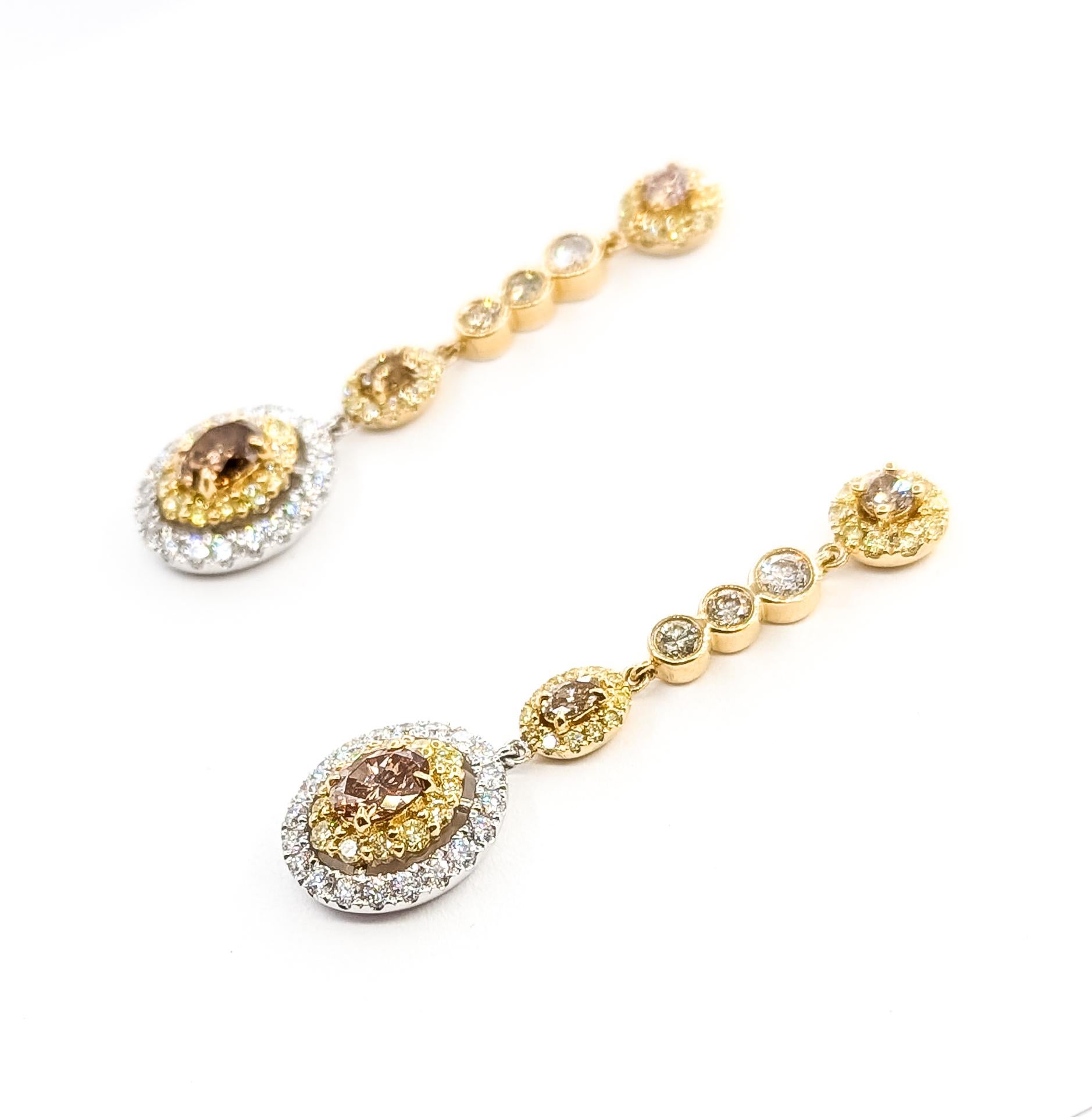 Pendientes Halo Colgantes Bicolor en Oro de 14k Corte oval en venta