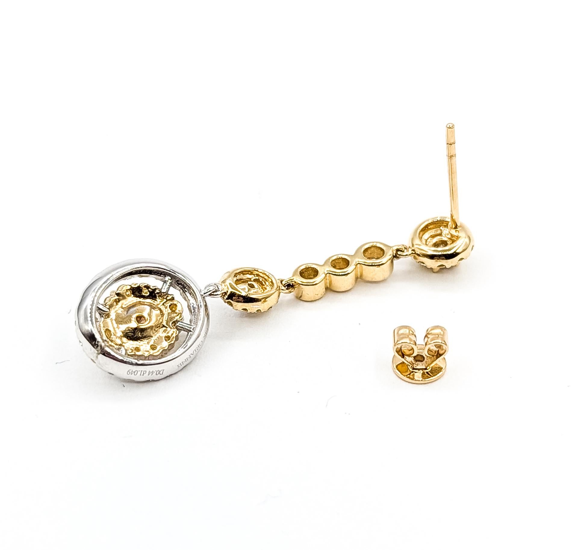 Pendientes Halo Colgantes Bicolor en Oro de 14k en Excelente estado para la venta en Bloomington, MN