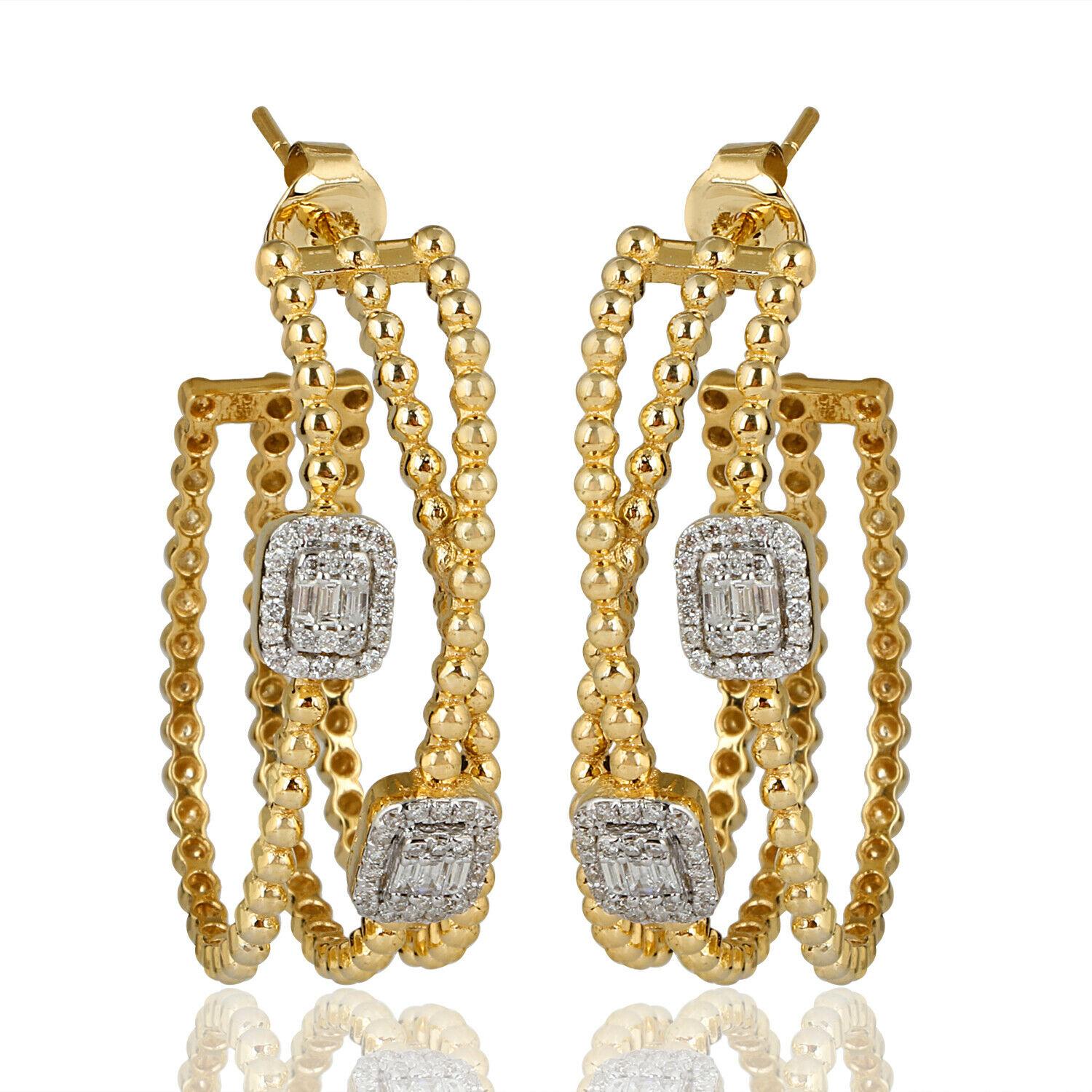 Modern Two Tone Diamond 18 Karat Gold Hoop Earrings For Sale